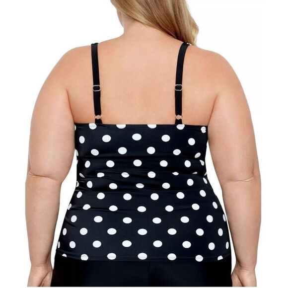 Swim Solutions Womens Plus Size 18W Tummy Control Polka Dot Tankini Top $84 New - Picture 4 of 10